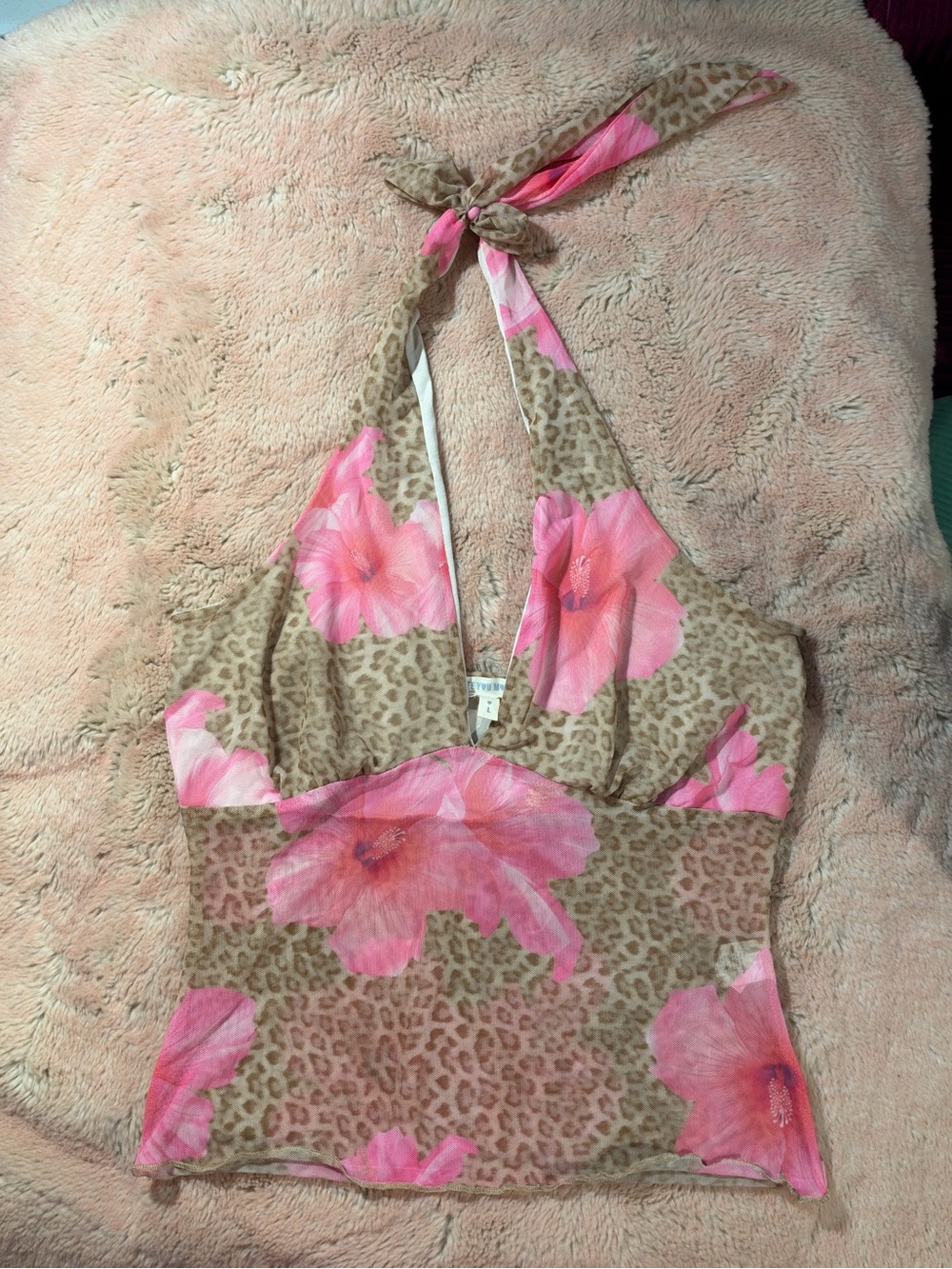 See You Monday Pink Floral Leopard Halter Tank